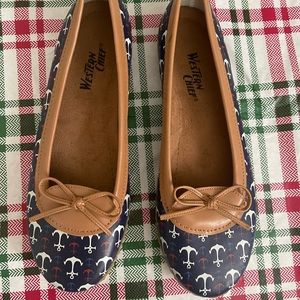 Western Chief boat shoes size 9 blue and brown with anchors